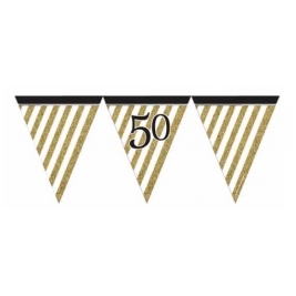 Black and Gold Age 50 Paper Flag Bunting