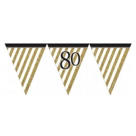 Black and Gold Age 80 Paper Flag Bunting