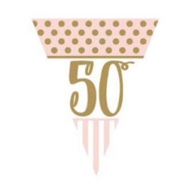 Pink Chic Age 50 Metallic Flag Bunting