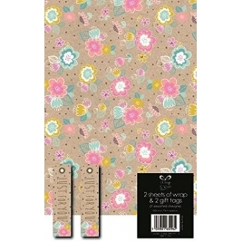 Manila Floral Wrap With Tags - Pack Of 2 Sheets And Tags