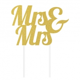 Mrs & Mrs Gold Glitter Cake Topper