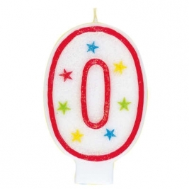 Number 0 Glitter Candle With Happy Birthday Cake Topper