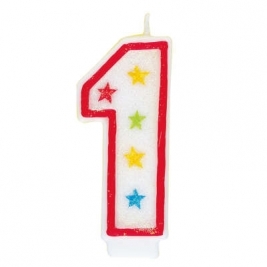 Number 1 Glitter Candle With Happy Birthday Cake Topper