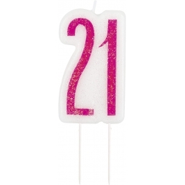 Number 21 Pink Glitz Birthday Candle