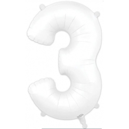 Number 3 Matte White Foil Balloon 34 Inch