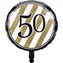 Number 50 Black and Gold Foil Balloon 18"