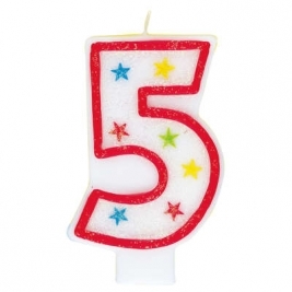 Number 5 Glitter Candle With Happy Birthday Cake Topper