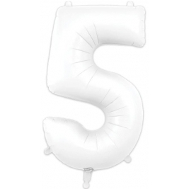 Number 5 Matte White Foil Balloon 34 Inch