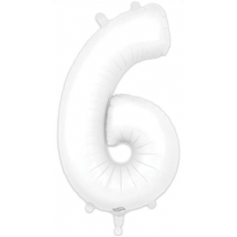 Number 6 Matte White Foil Balloon 34 Inch