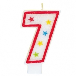 Number 7 Glitter Candle With Happy Birthday Cake Topper