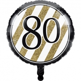 Number 80 Black and Gold Foil Balloon 18"