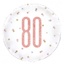 Number 80 Glitz Rose Gold Round Foil Balloon - 18 Inches