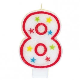 Number 8 Glitter Candle With Happy Birthday Cake Topper