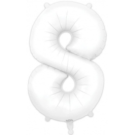 Number 8 Matte White Foil Balloon 34 Inch