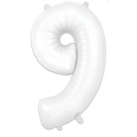 Number 9 Matte White Foil Balloon 34 Inch