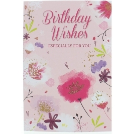 Open Female Birthday Card - Pink Roses, Lilac Flowers & Butterfly 7.75" x 5.25"