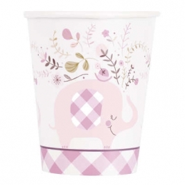 Pink Floral Elephant 9oz Cups 8ct