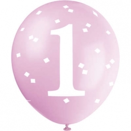 Pink Gingham 1st Birthday 12" Latex Balloons P