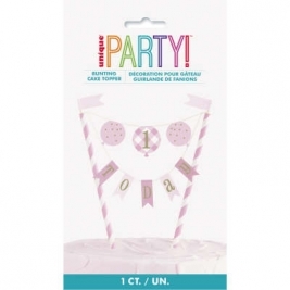 Pink Gingham 1st Birthday Bunting Cake Topper
