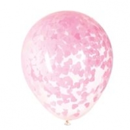 Pink Heart Confetti 16 Inch Clear Latex Balloons 5ct