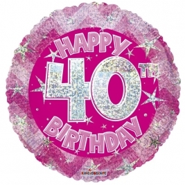 Pink Holographic Happy 40Th Birthday Balloon - 18 Inch