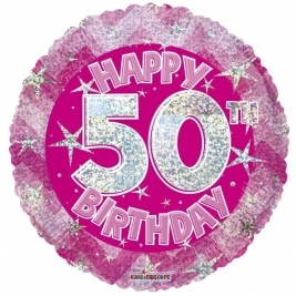Pink Holographic Happy 50Th Birthday Balloon - 18 Inch