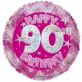Pink Holographic Happy 90Th Birthday Balloon - 18 Inch