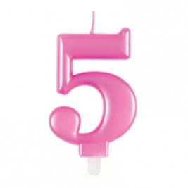 Pink Metallic Number 5 Candle