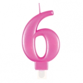 Pink Metallic Number 6 Candle
