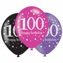 Pink Sparkling Celebration 100th Birthday Latex Balloons - Pack of 6