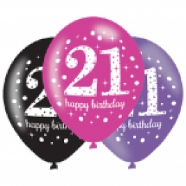 Pink Sparkling Celebration 21st Birthday Latex Balloons - Pack of 6