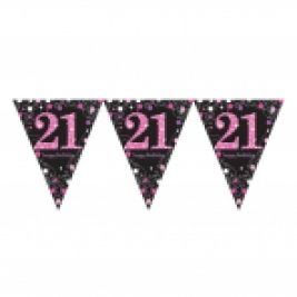 Pink Sparkling Celebration 21st Prismatic Plastic Pennant Bunting 4m x 20cm