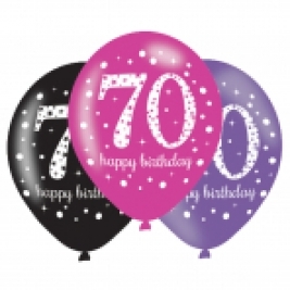 Pink Sparkling Celebration 70th Birthday Latex Balloons - Pack of 6
