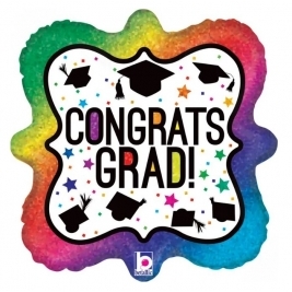 Rainbow Graduation Hats Holographic Foil Balloon 18 Inch