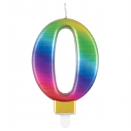 Rainbow Metallic Number 0 Candle