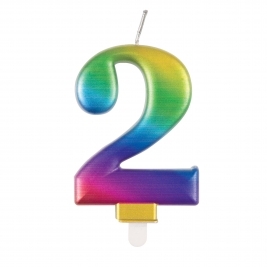 Rainbow Metallic Number 2 Candle