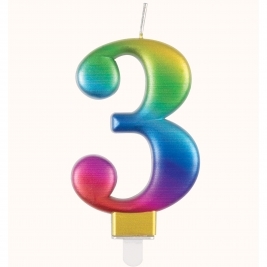 Rainbow Metallic Number 3 Candle