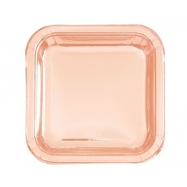 Rose Gold Foil Square 7 Inch Dessert Plates  8ct - Foil Board