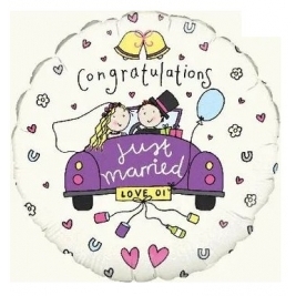 Round Congratulations Just Married Foil Balloon 18 Inch