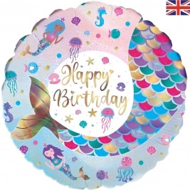 Shimmering Mermaid Birthday Iridecent Foil Balloon 18"