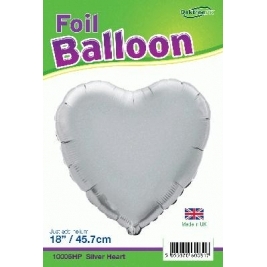 Silver Heart Shaped Foil Balloon 18"