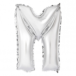 Silver Letter M Shaped Foil Balloon 14 Inch