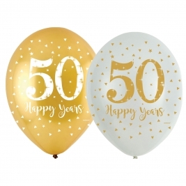 Sparkling Gold Anniversary 4 Sided Latex Balloons 11" - Pack of 6