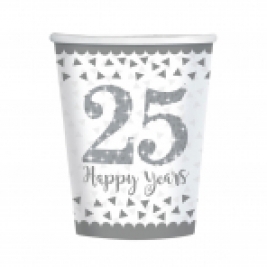 Sparkling Silver Anniversary Paper Cups 266ml