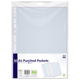 30 Pack A4 Punched Pockets