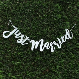 Silver Glitter Just Married Banner - Cut Out Letters
