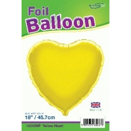Yellow Heart Shaped Foil Balloon 18"
