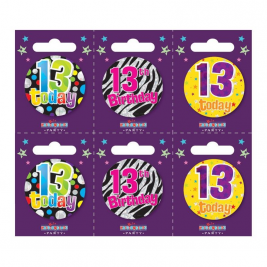 Age 13 Small Badges Pack of 6