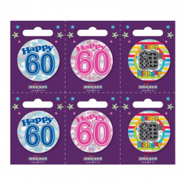 Age 60 Small Badges Pack of 6