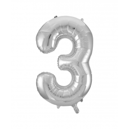 Black & Silver Glitz Foil Gaint Helium Balloon Number 3 - 34"